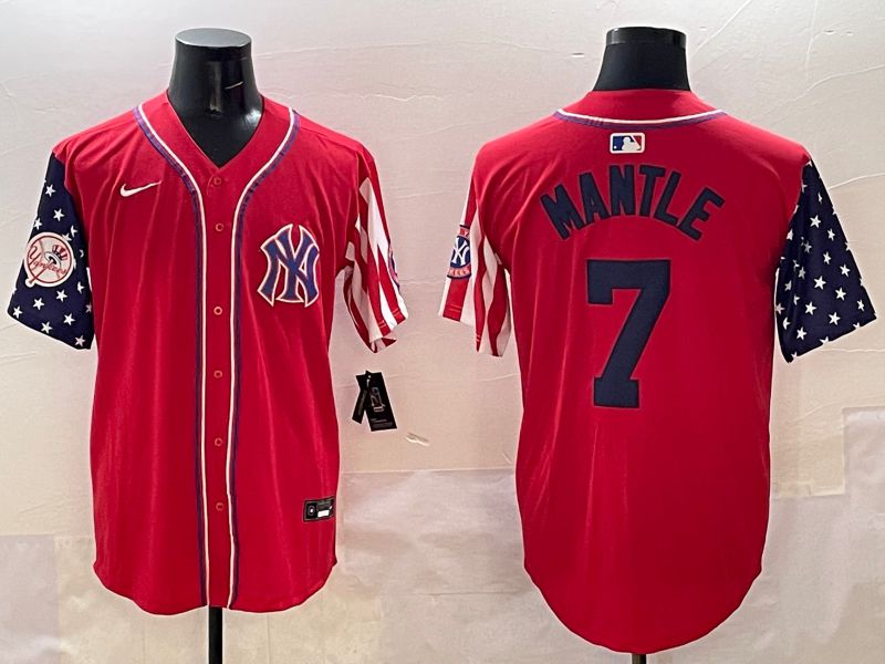 Men New York Yankees #7 Mantle Red a generation of national flags Jointly Name 2025 Nike MLB Jersey style 7->new york yankees->MLB Jersey